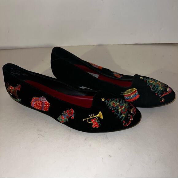 VINTAGE WORTHINGTON embroidered velvet Christmas flats 7 - Picture 2 of 8
